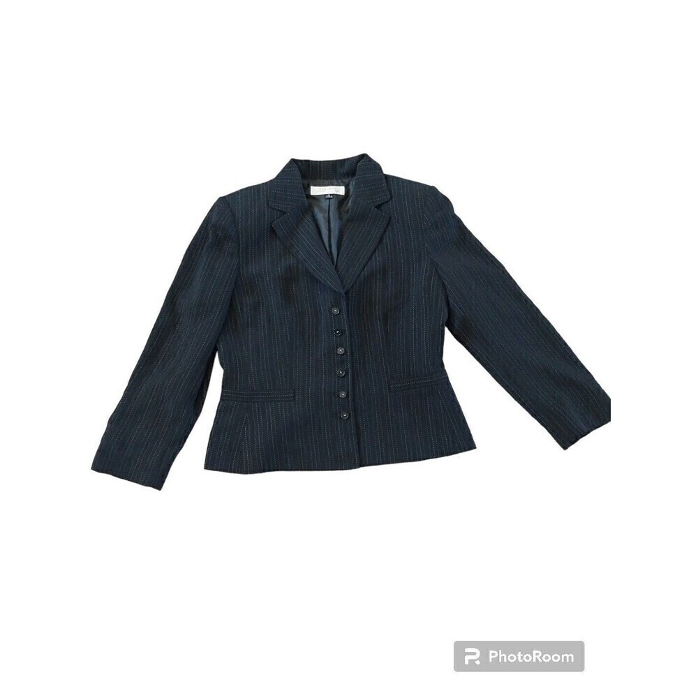 Tahari Arthur Levine Blazer Black Lined two Button Women's Size 10 Pin Stripes